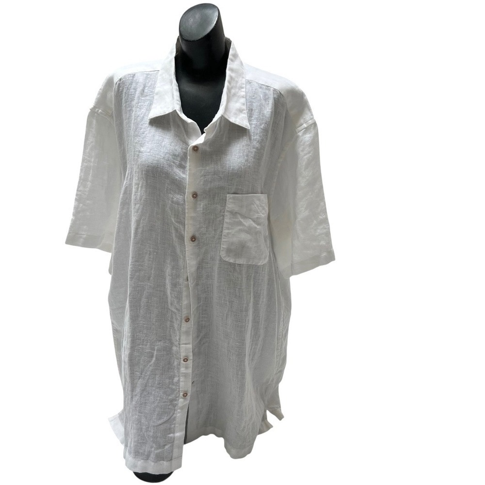 Joseph Abboud Men 2XLT White Linen Short Sleeve Button Up Shirt Big & Tall Boxy - Picture 9 of 16